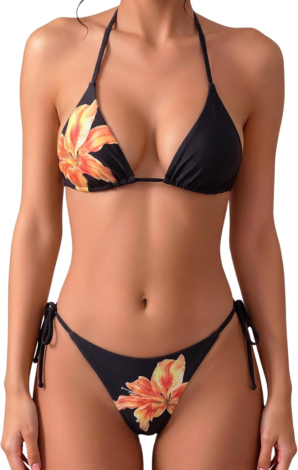 Women's Floral Polka Dot Triangle Thong Bikini Set Cute Bathing Suit