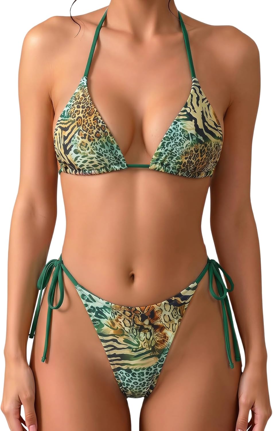 Women's Floral Polka Dot Triangle Thong Bikini Set Cute Bathing Suit