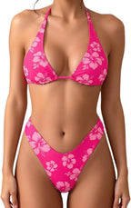 Women's Floral Polka Dot Triangle Thong Bikini Set Cute Bathing Suit