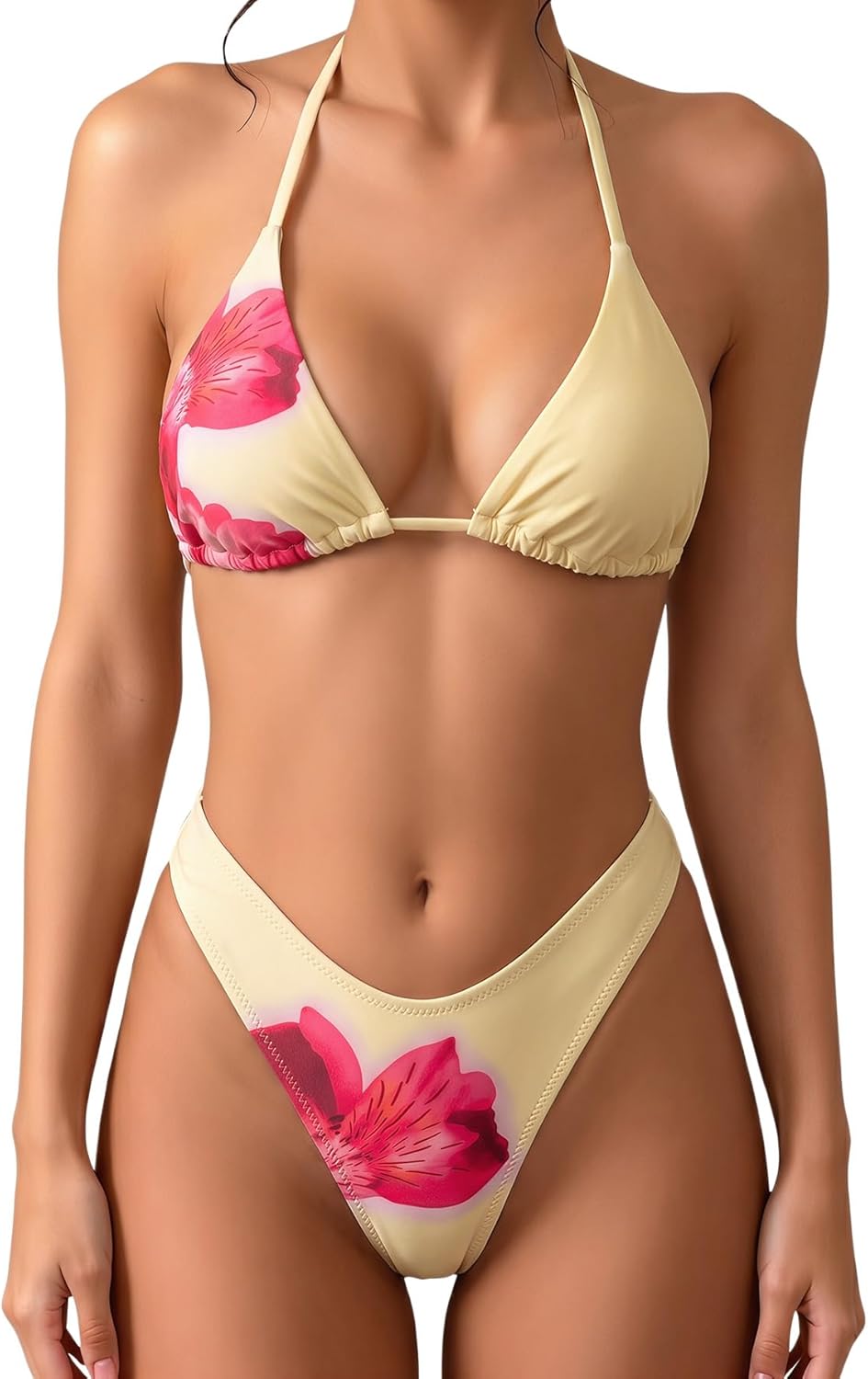 Women's Floral Polka Dot Triangle Thong Bikini Set Cute Bathing Suit