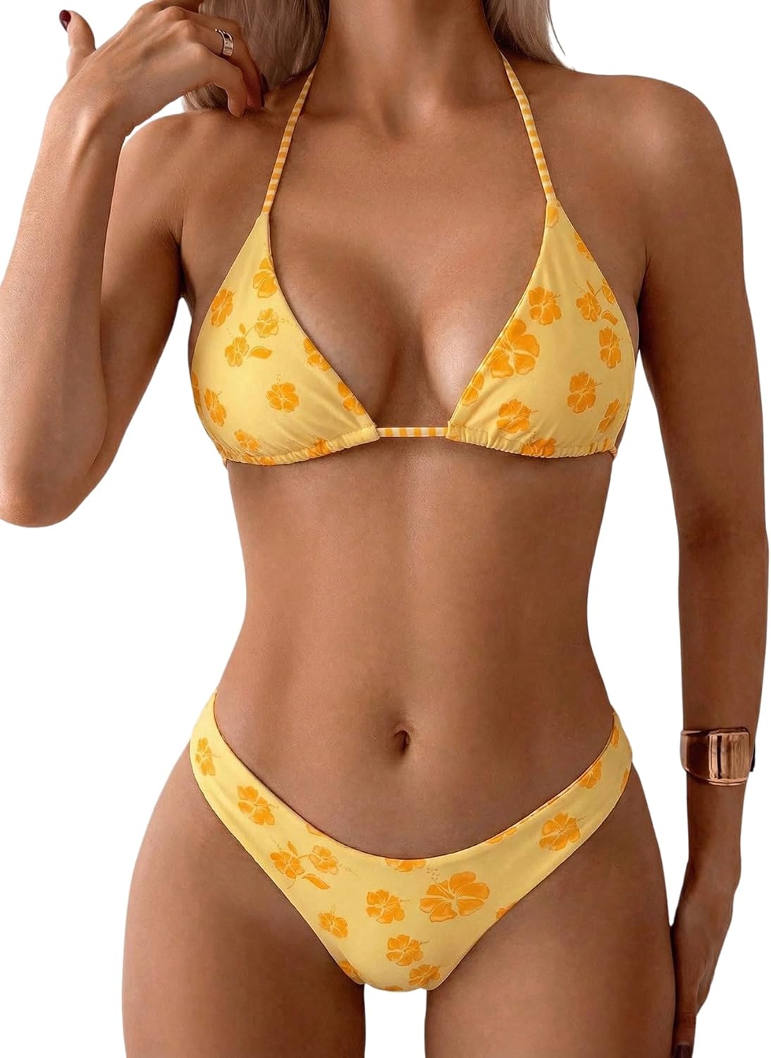 Women's Floral Polka Dot Triangle Thong Bikini Set Cute Bathing Suit
