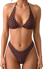 Women's Floral Polka Dot Triangle Thong Bikini Set Cute Bathing Suit